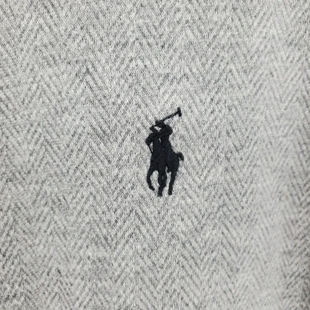 Polo Ralph Lauren Men XL Grey Herringbone Quarter Zip Pullover Sweater Pony Logo